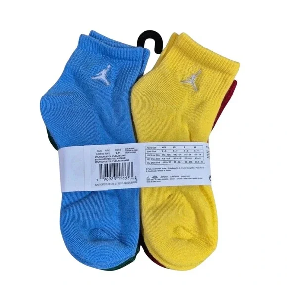 Jordan Socks Kids Size M Multicolor New Jumpman Logo Ankle 6-Pack - Picture 5 of 6